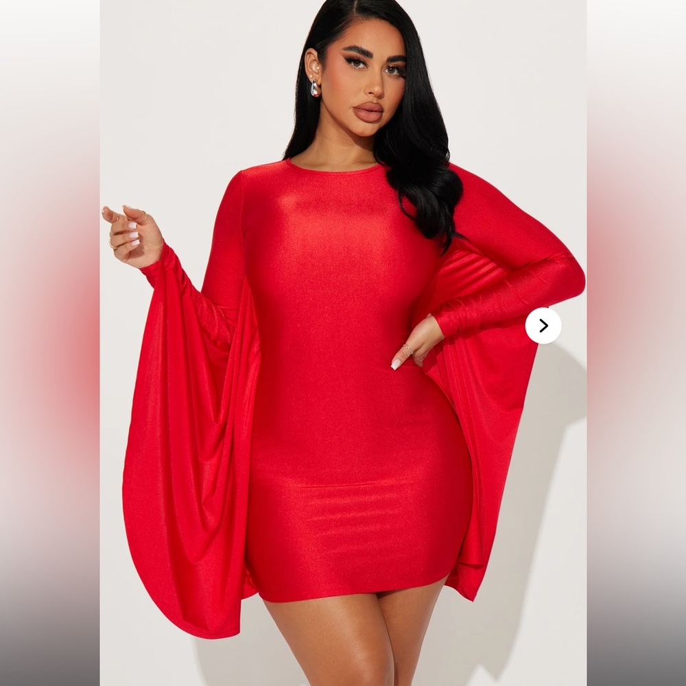Fashion Nova Red Sheath Dress with Bishop Sleeves